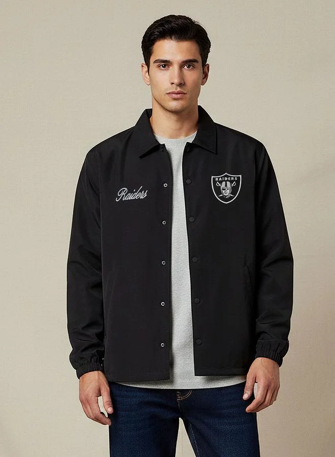 اس بي كاركترز Men Relaxed Fit Raiders Logo Embroidered Coach Jacket